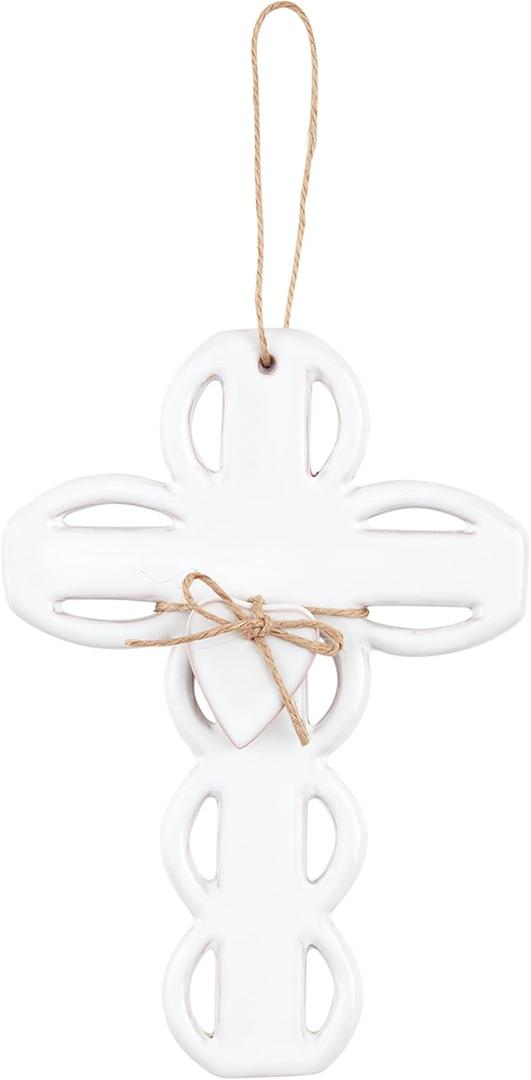 Mud Pie Scalloped Ceramic Cross, Medium. 8" x 4"
