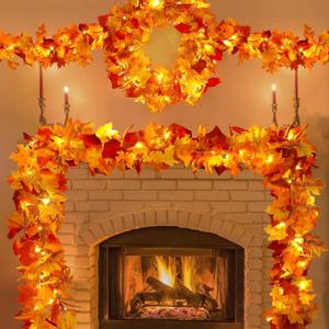 23.6Ft Thanksgiving Decorations Fall Decor for Home Lighted Fall Garland Maple Leaves Total 80 LED Fall Decorations for Home Halloween Decorations Outdoor String Lights for Autumn Decor Harvest