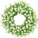 24 Inch White Artificial Forsythia Silk Front Door Wreath | Elegant white silk flower summer wreath, decor for wall, farmhouse indoor & outdoor home decoration