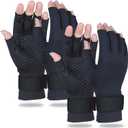 2 Pairs Copper Arthritis Gloves for Women Men, Compression Gloves with Adjust Strap for Arthritis, Wrist Support, Hand Pain, Fingerless Computer Typing Gloves for Carpal Tunnel, RSI (Small/Medium) (Black)