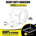 2 x VUBOJO 2 Rolls Double Sided Tape Heavy Duty - 240" x 1.0" & 0.5" -Removable Nano Double Sided Adhesive Tape, Clear Mounting Tape Picture Hanging Adhesive Strips (20FT)