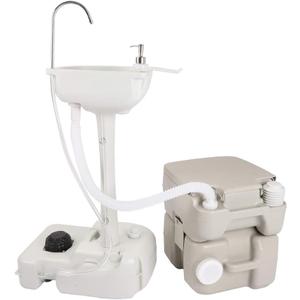 Portable Sink and Toilet, 5 Gal Hand Washing Station & 5.3 Gallon Flush Potty,for Outdoor,Camping, RV, Boat, Camper, Travel,Grey White