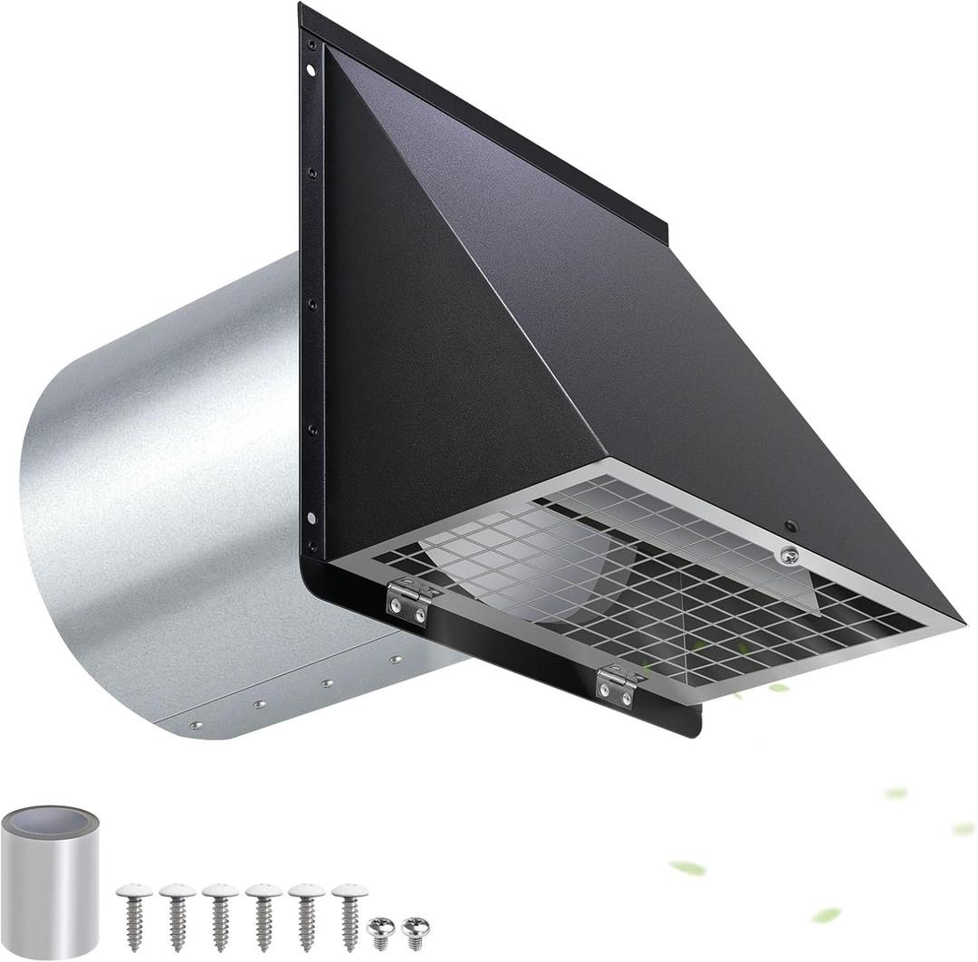 3 Inch Dryer Vent Cover Outside,Hooded Wall Vent with Screen and Damper,3" Exterior Vent Cover Dryer Exhaust Vent Cover,Metal Dryer Vent Hood Cap for Outdoor Dryer Duct/Range Hood/AC Air Vent-Black