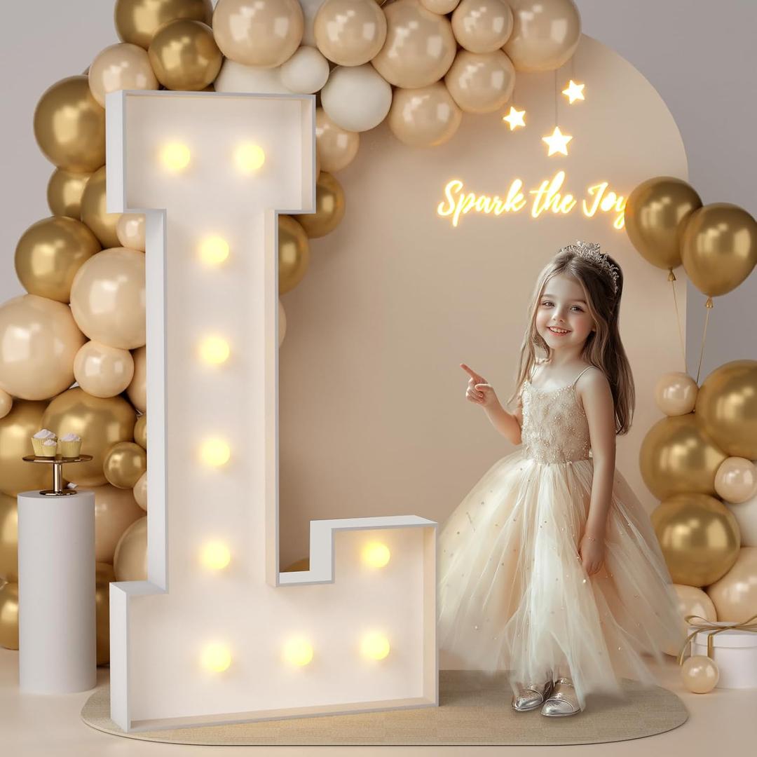 JoyMuse 4FT Marquee Light Up Letters, Large Marquee Letters 4 Feet Tall for Marry Me Proposal Decorations Big 4FT Letters with Lights for Baby Shower Party Decor, Letter L