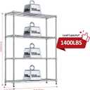 IZEUK 4-Tier Adjustable Heavy Duty Metal Wire Shelving Unit, Wide Storage Rack Organizer for Garage, Kitchen, Office, Dorm, Warehouse (Silver, 15.8" D x 45.8" W x 59.4" H, 1400 lbs Capacity)