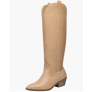 festooning Women's Knee High Boots Pointed Toe Inner Zipper Western Cowboy Boots Pull On Chunky Heel Wide Calf Tall Boots for Ladies
9.5