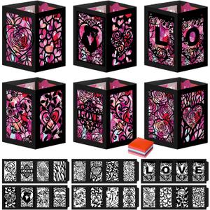 Retisee 24 Pcs Valentine's Day Decorations Paper Lanterns Craft Kits Valentine's Day Candles Holders Paper Boxes Lanterns DIY Craft Kits for Home Decorations Art Project