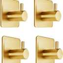 Gold Adhesive Hooks 15LB (Max), Non Tarnish Sticky Hooks for Hanging Towels, Coat, Backpack, Purse, Hat, Key, Self-Adhesive Towel Holder for Shower Closet Bathroom-4 Packs