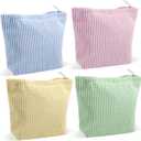 4-Piece Seersucker Makeup Bag, Striped Cosmetic Organizer, Large Travel Toiletry Pouch for Purse, Aesthetic Storage Bags for Women Bridesmaid Gift, Multi-colored