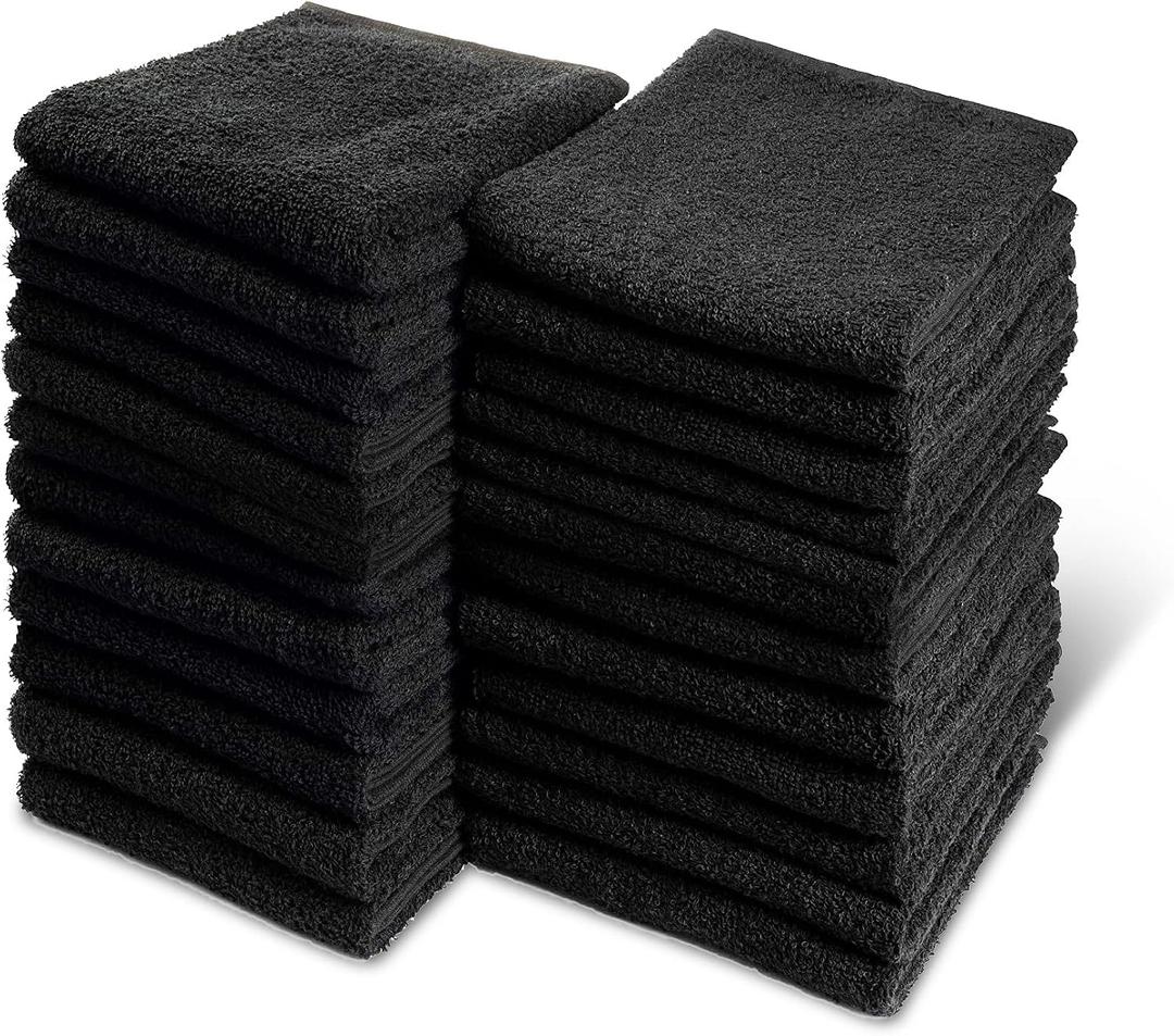 Black Bleach Proof Towels Set, 48 Pack 100% Cotton 16" X 27" Color Safe, Stain Resistant, Quick Drying Towels for Beauty, Hair and Nail Salon, Gym, Spa and Home Hair Care