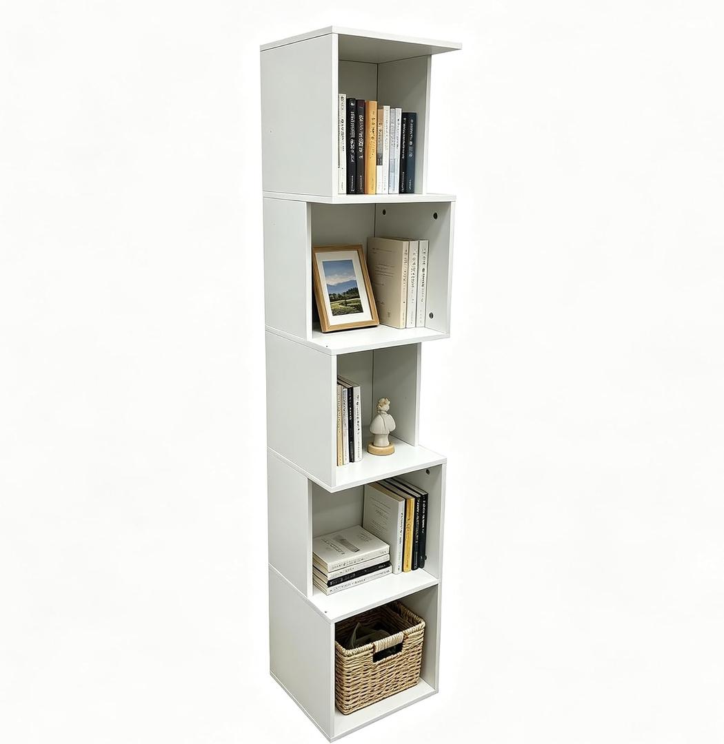 5 Cube Bookshelf, Freestanding 5 Tier Open Display Shelf, Modern Aesthetic Cube Storage Organizer with Eco-Friendly Melamine Surface for Home Office Bedroom Living Room Study, White