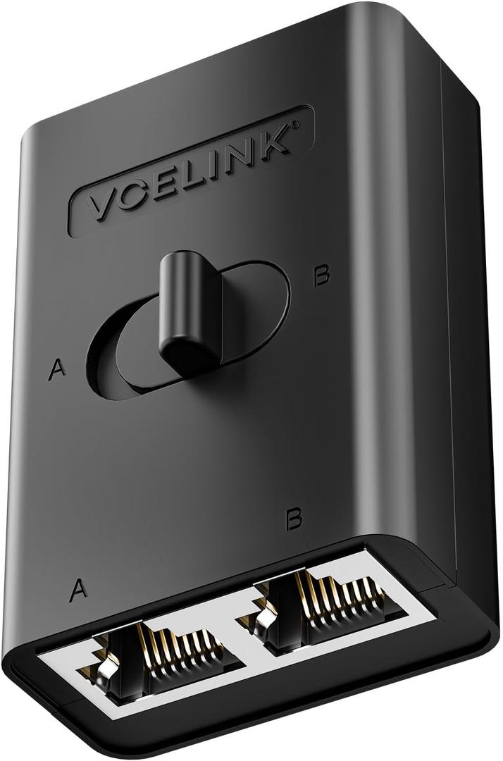 VCELINK 2 Port RJ45 Network Switch, Ethernet Splitter 2-in 1-Out or 1-in 2-Out, Power-Free Passive Ethernet Selector 1000Mbps Cat6/ Cat5e/ Cat5, PoE, Slide Switch, RJ11, RJ12, 1 Pack