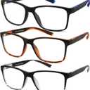 JJWELL 3 Pack Reading Glasses for Men Blue Light Blocking with Spring Hinge, Anti Eyestrain/Dryness/UV Large Wide Square Readers for Men, Two Tone Computer Reader Glasses Eyeglass(2.25 Strength) (3 Mixed Color(Blue/White/Orange)