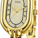 Women's Vintage Oval Watches Luxury Minimalism Bracelet Small Gold Tone Watch Ladies Analog Waterproof Watch Fashion Bangle Bracelet Dress Watch with Stainless Steel Band