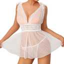 Famstar Lingerie for Women Babydoll Chemise Sexy Lingerie Sets Nightgown Lace Dress Sleepwear Teddy Outfits for Women (Medium, White)