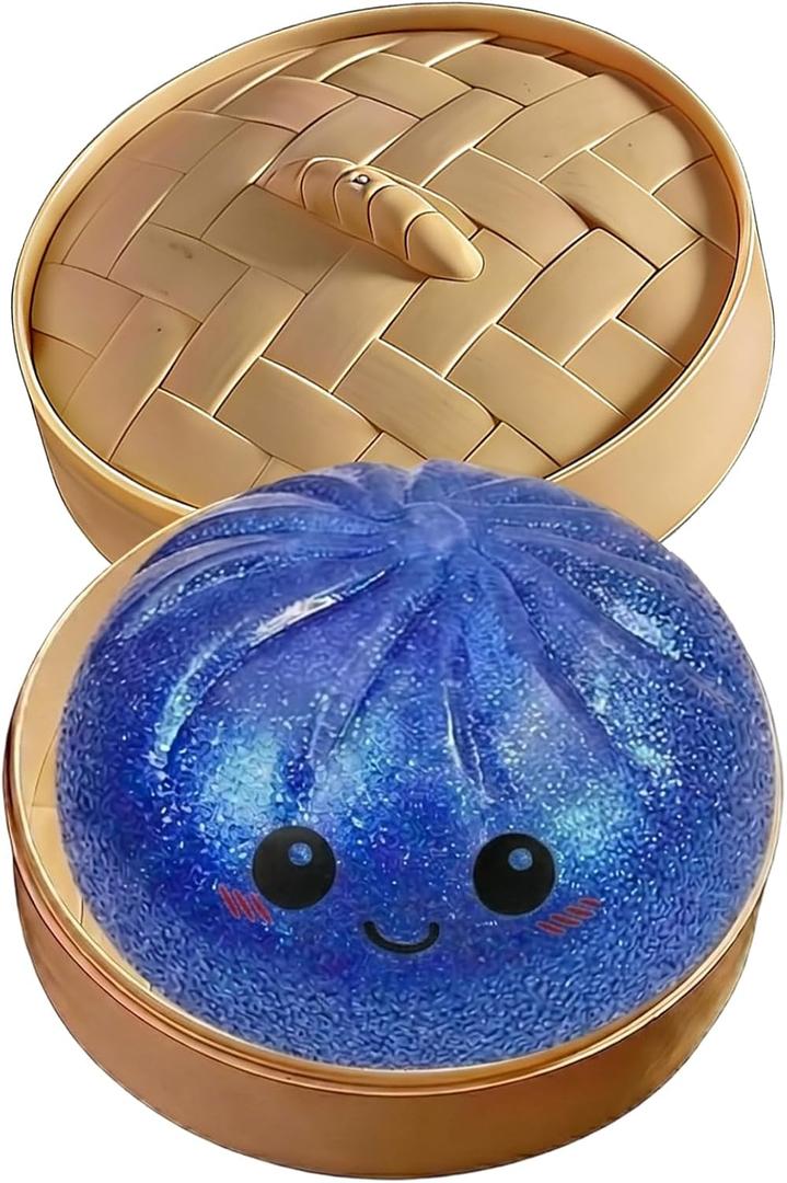 Glitter Dumpling, Glitter Dumpling Squishy with Box, Glitter Squishy Dumplings Squeeze for Stress Relief (Glitter Blue)