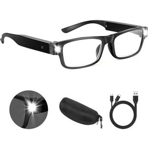 NZQXJXZ 200% Magnifying Glasses with Light,USB Rechargeable LED Lighted Magnifying Eyewear,Hands Free Head Magnifier Eyeglasses for Close Work, Hobbies,Reading,Craft,DIY Black
