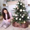 Rustic Wooden Tree Collar Box - Farmhouse Christmas Tree Stand Decor with Vintage Weathered Wood (Folding, Brown) - Christmas Tree Box Stand Farmhouse Rustic Decor - Vintage Weathered Wood Decoration