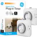 GE Mechanical Grounded Outlet Timer, Dual Plugs with 3 Prongs, 24 Hour Cycle, Indoor Use for Lights, Lamps, Fans, Appliances, Christmas Tree, 2 Pack, 46211