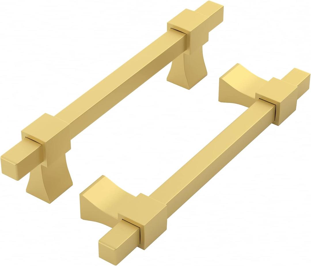 Haidms 10 Pack Gold Cabinet Handles Adjustable Cabinet Pulls, 1-3/8" to 4" (35-102mm) Hole Centers Square Drawer Pulls for Kitchen
