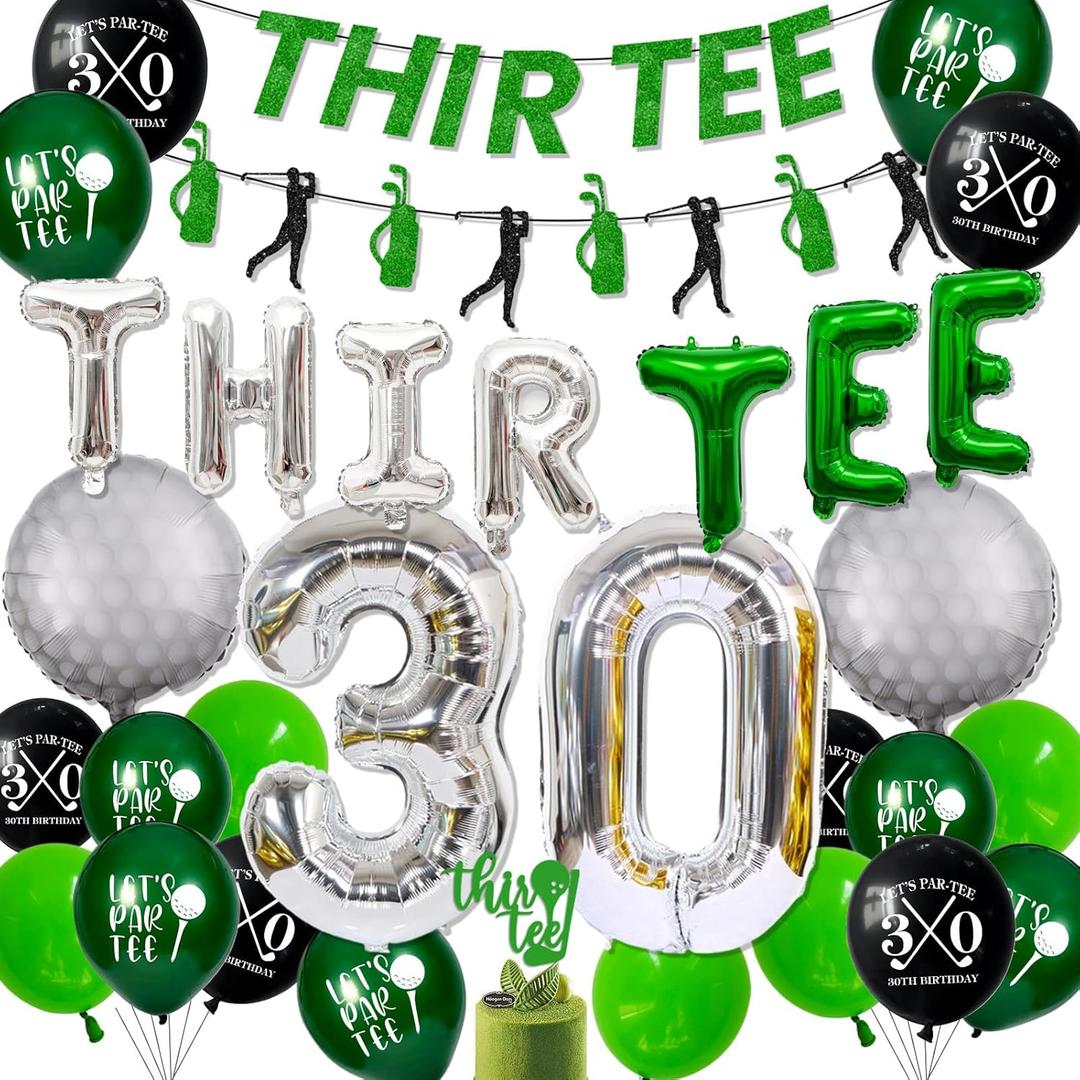 30th Birthday Decorations for Him, Golf 30th Birthday Party Decoration Themed for Men Thirty Birthday Decor Banner Set Durable 30 Number Balloons