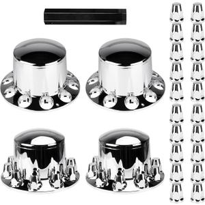 Aeagle Dome Rear Axle Cover Combo Kits for Semi Truck Hubs w/Screw-On 33mm Lug Nut, ABS Plastic Chrome Plated, 10 Hole Removable Caps, 4Pcs