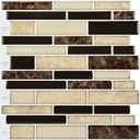 LONGKING 10-Sheet Brown Peel and Stick Backsplash Tile for Kitchen, Vinyl 3D Self-Adhesive Tile Stickers for Kitchen, Bathroom, Counter Top (Tan)