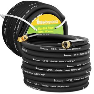 Beitopamz 100 ft Garden Hose, 5/8 in Heavy Duty Water Hose, Flexible and Durable, Lightweight Rubber Hybrid Hose, Leak-Free Connections, Male to Female Fittings, BT100B, Black