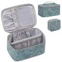 OCHEAL Makeup Bag Set, Portable Travel Makeup Bags Cosmetic Organizer Bag for Women Cute Floral Cosmetic Pouch Large Capacity Make up Bag PU Leather Toiletry Bags with Divider and Handle-Blue