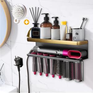 Airwrap Storage Holder Compatible with Dyson Airwrap Curling Iron Wall Mounted Storage Rack Holder for Home Organizer (with Comb) Gold (Classic Style)