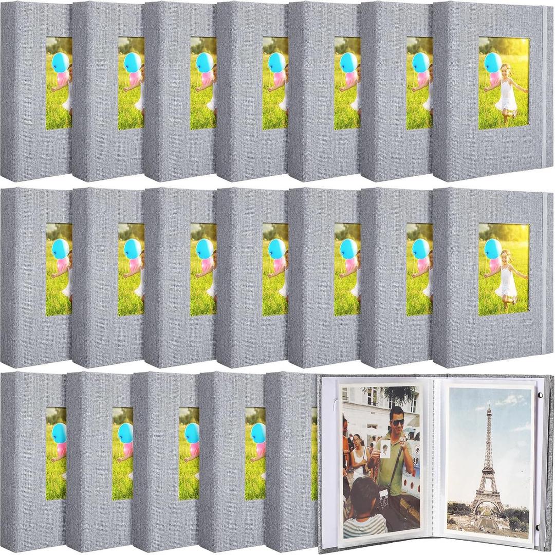 Yeaqee 20 Packs Photo Album 4x6 Small Picture Album Linen Cover Memory Book with Front Window 26 Clear Pages Hold 52 Pictures for Wedding Anniversare Family Baby(Gray)