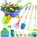 Magic4U 11-Piece Kids Gardening Set with Wheelbarrow, Shovel, Rake, Hoe, Gloves & Apron - Heavy-Duty Steel Tools & Interchangeable Handles, Outdoor Yard Toys for Boys Girls Ages 3-8 (Blue)