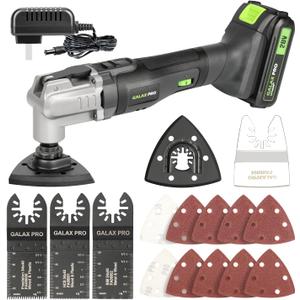 GALAX PRO Power Oscillating Tool, Cordless Oscillating Multi Tool 20V Lithium Ion with 2.0Ah Battery and Charger, 3pcs Blade and 10pcs Sanding Papers for Sanding, Grinding