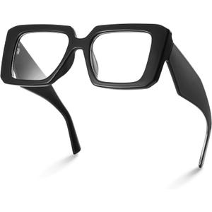 miyya Blue Light Blocking Glasses for Women Fake Glasses Women Oversized Fashion Anti UV Ray-Spring Hinge Glasses, All Black