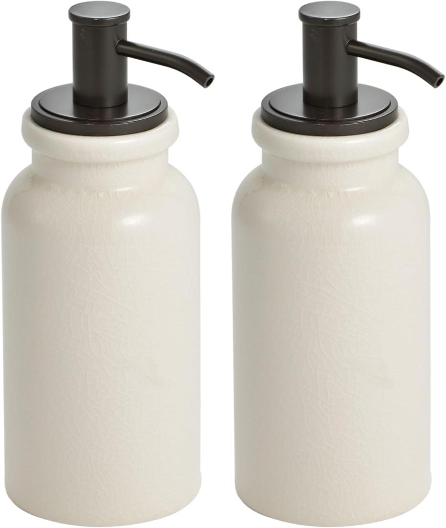 iDesign Dispenser for Bathroom Vanity or Kitchen Countertop-Set of 2-Cream/Bronze Westport Soap Pump M2