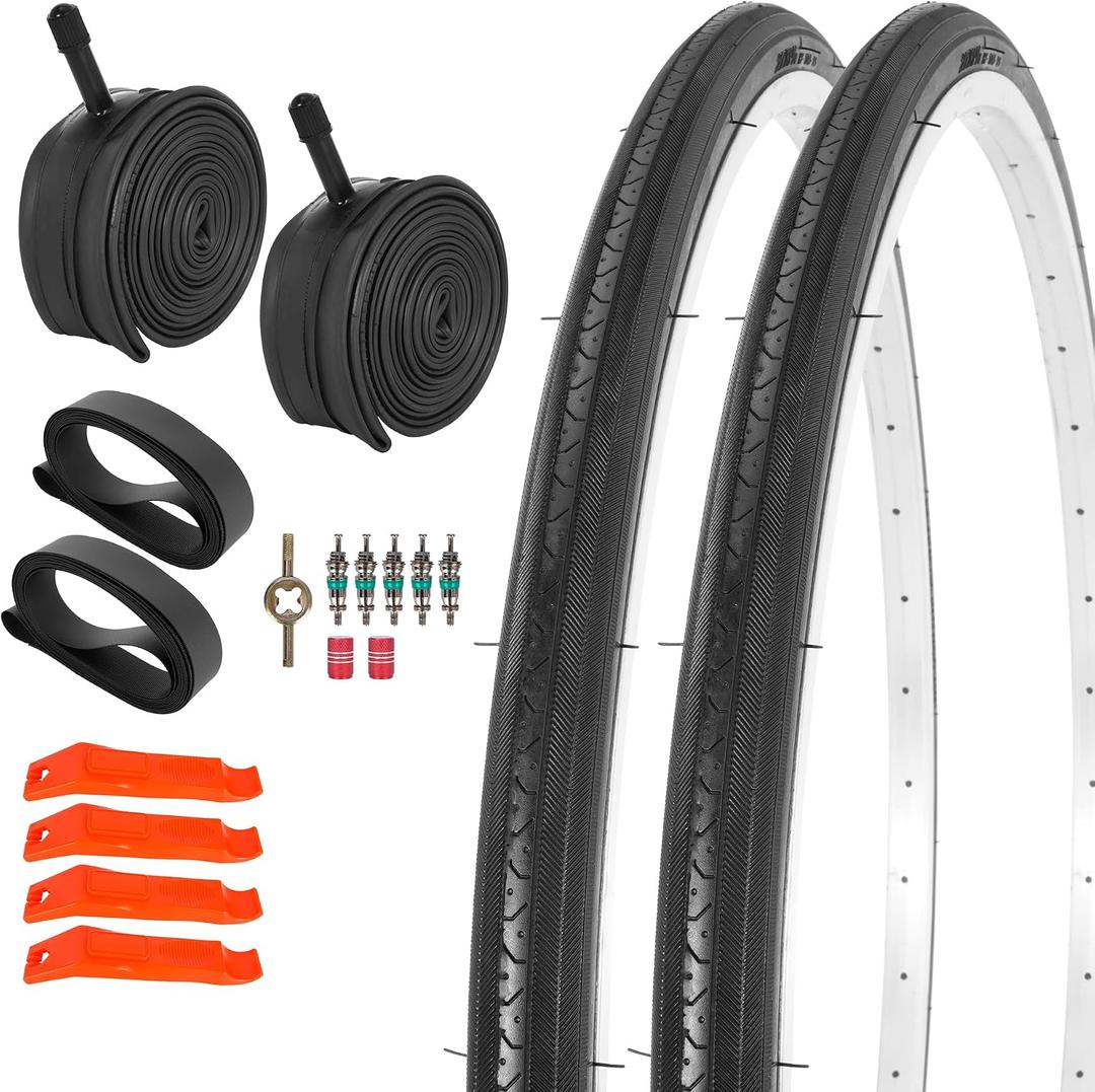RUTU 24/26/27 inch Bicycle Tires Foldable,24/26/27 Inch Bike Tire and Tube with AV Schrader Valve,Installation and Removal Tools Compatible with Beach Cruiser and Urban Commuting Bicycle, 2 Pack