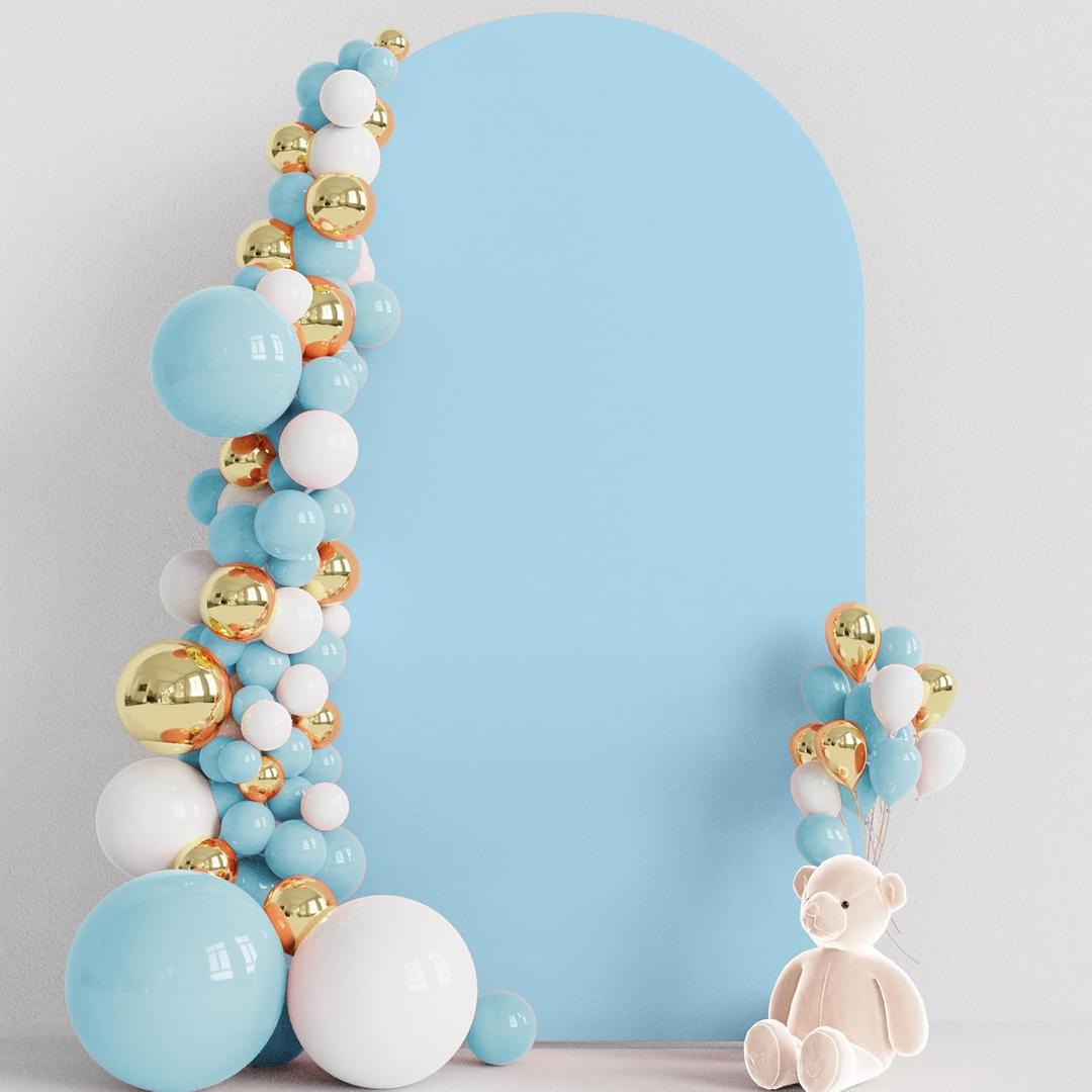 Wokceer Wedding Arch Cover 8FT Spandex Fitted Wedding Arch Stand Covers Round Top Chiara Arch Backdrop Cover for Birthday Party Ceremony Banquet Decoration, Dusty Blue
