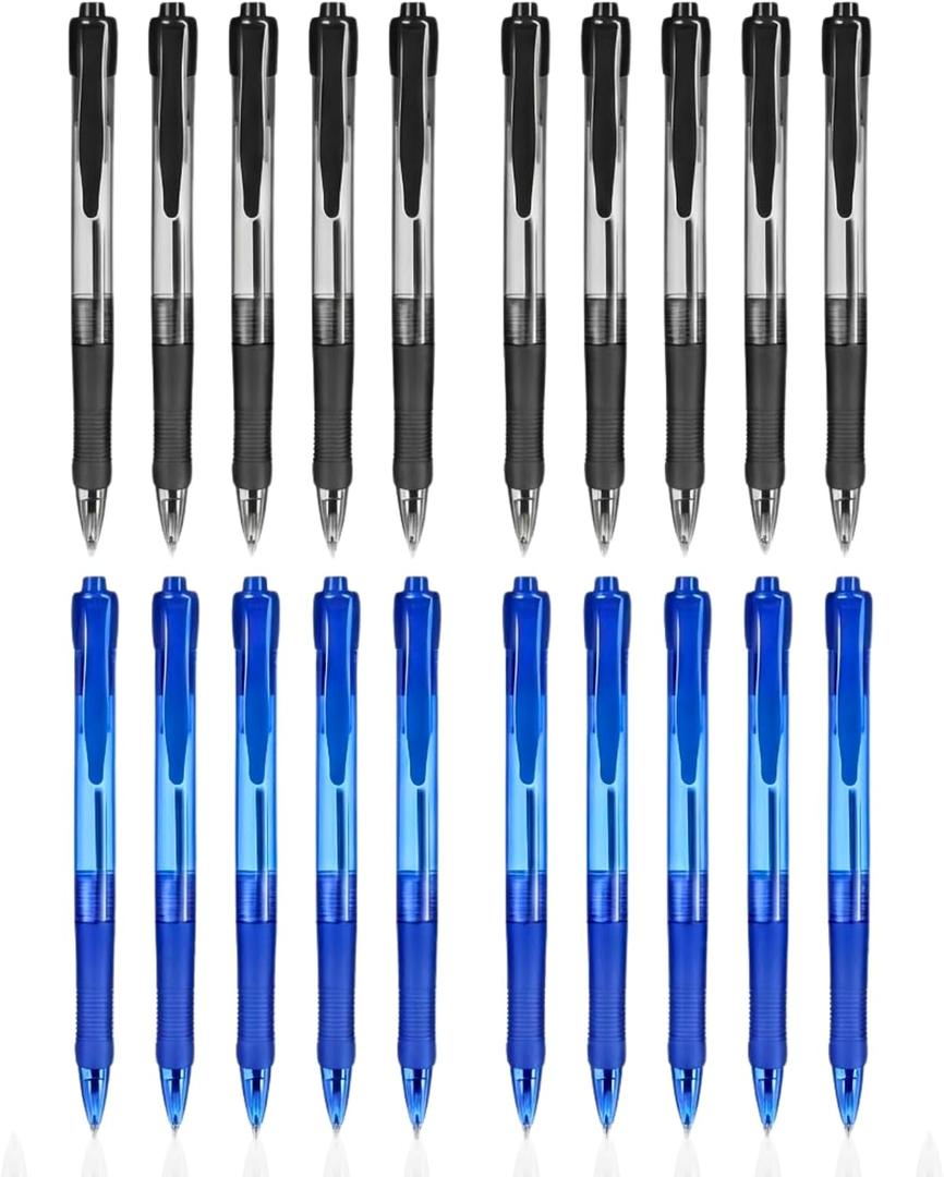 2 x Gel Pens 20 Pack (10 Black + 10 Blue), 0.7mm Medium Point Smooth Writing Black & Blue Ink Pens, Quick-Drying No-Smudge Pens for Office, School, Journaling & Note-Taking