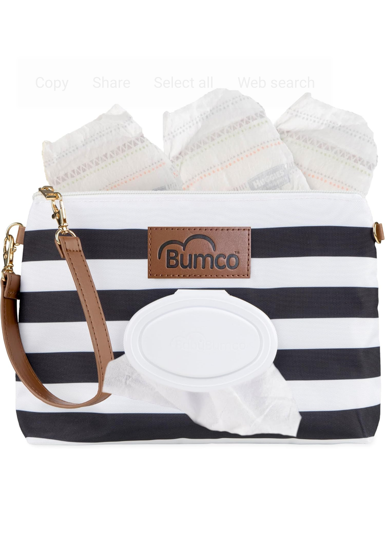 Bumco Diaper Clutch - Portable Wipes Dispenser & Baby Travel Essential, Airtight Baby Wipes Dispenser, Refillable Wipes Container, Travel Baby Essentials, Baby Wipe Dispenser, Diaper Bag Purse