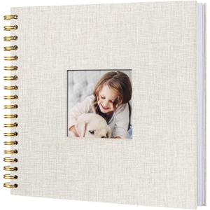 8 x 8 Inch Scrapbook Photo Album, Memory Book Linen Cover for Photos, Hardcover Kraft White Pages Photo Albums for Travel, Wedding Anniversary Family Christmas Baby 40 Pages, Beige