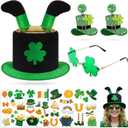7 Pcs St. Patrick's Day Costume Accessories Leprechaun Top Hat Shamrock Earrings Glasses Irish Stickers Set for Women