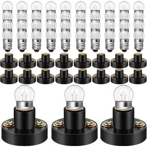 60 Pcs E10 Screw Mini Bulbs Warm White Bulb Light and E10 Mini Bulb Holder Screw Type Bulb Socket Black Plastic Bulb Holder for Student Experiment Lighting DIY Accessories (1.5V, 0.3A)