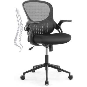 Office Desk Chair Ergonomic Office Chair with Lumbar Support and Flip-up Armrest, Height Adjustable Mesh Computer Chair, Swivel Task Chair, Conference Room, Black (22.83in x 22.44in x 9.05 in)