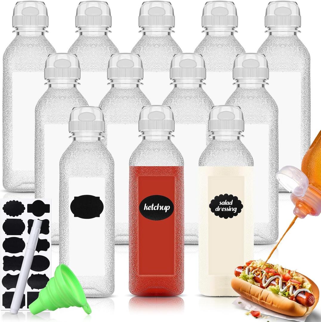 12 Pcs 17 oz Condiment Squeeze Sauce Bottles,Squeeze Dressing Bottle for Liquids with Flip Top Cap Bulk, Squirt Dressing Container Condiment for Salad Ketchup,Hot Sauce,Olive Oil