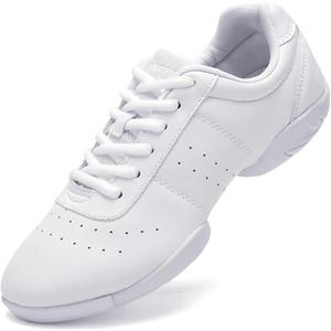 DADAWEN Adult & Youth White Cheerleading Shoes Sport Training Tennis Sneakers Competition Cheer Shoes (5, All White(women))