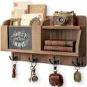 Rebee Vision Farmhouse Key and Mail Holder for Wall - Mail Organizer with Chalkboard and 4 Hooks - Rustic Home Decor for Entryway