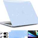 TWOLSKOO Glitter Sparkly Case for MacBook Air 13 Inch, Plastic Hard Shell Case with Keyboard Cover & Type C Adapter 2 Pack & Camera Cover, Star Blue