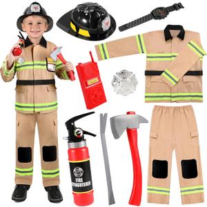 GIFTINBOX Firefighter Costume For Boys,Fireman Costume For Boys With Accessories Toddler Halloween Costumes For Kids 3-12