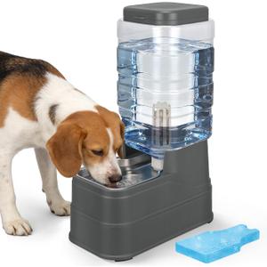 Automatic Dog Water Dispenser Gravity Stainless Steel Water Feeder Cat Waterer Feeder with Wide Mouth Bowl for Small Medium Dog Puppy Kitten (Filter &Ice Pack Included) 2.2Gallon Gray
