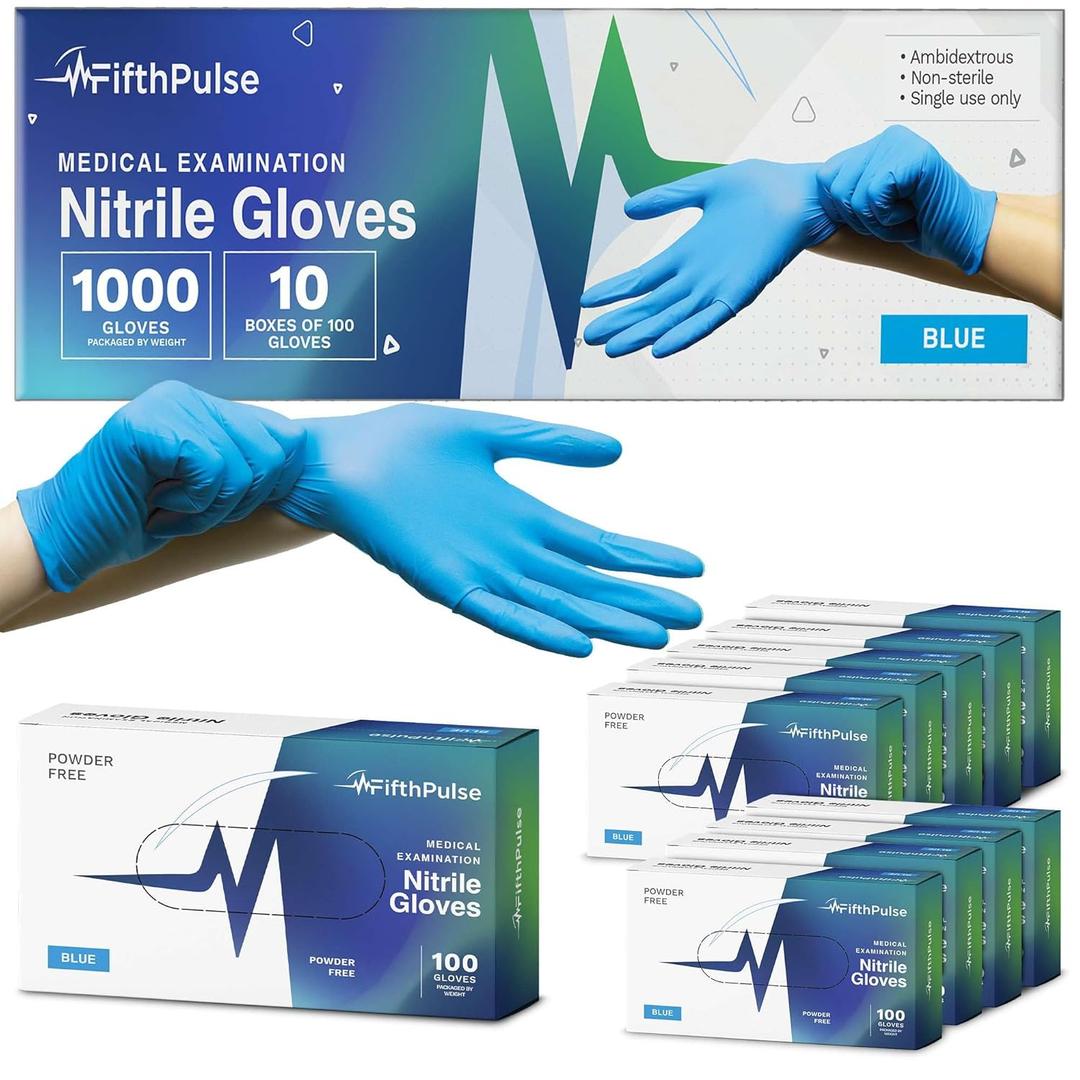 Medical Exam Blue Nitrile Gloves Medium 1000 Count - 3 Mil Powder and Latex Free Disposable Gloves - Case of 10 Boxes of 100
